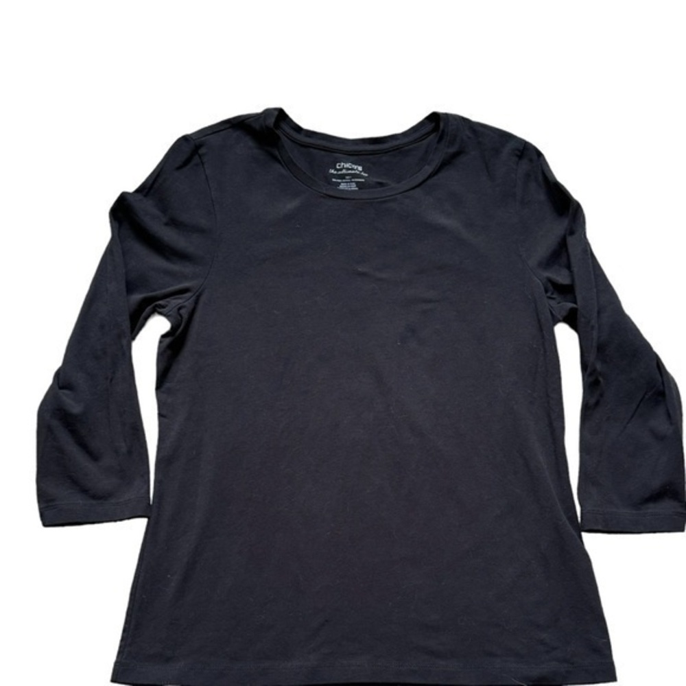 Chico’s black cotton stretch scoop neck long sleeve tee shirt Medium NWOT